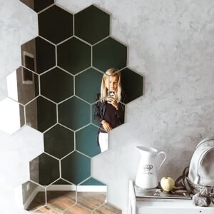 7dea08de-e705-466f-9494-f081a340ce98.jpg Hexagon Mirror Wall Stickers – 24pcs Removable DIY Mirror Decals
