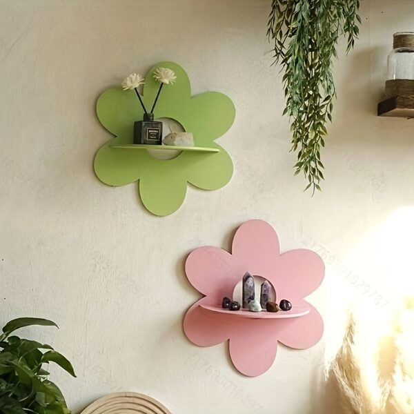 99f3bef9-4ac5-4625-8400-bc70718f4009.jpg Pink Flower Floating Shelf - 5-Legged Wall-Mounted Shelf with Clear Frame