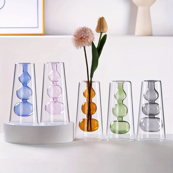 Modern Nordic Style Double-Layer Glass Vase - a Colorful And Creative Design